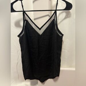 Express Black Mesh V-Neck Top